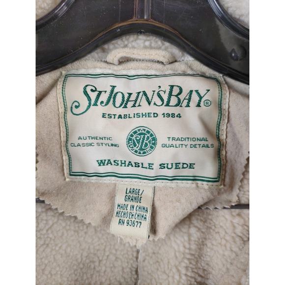 St Johns Bay Womens Jacket Large Beige Leather Suede Sherpa Lined Soft Washable - Picture 5 of 15